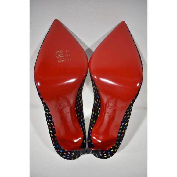 Christian Louboutin Hot Chick 100 Black Suede Multicolor Polka Dot Heel Pump 41 - Picture 12 of 12